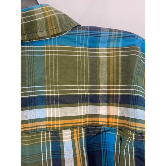 XXX RUDE Men's Green-Blue Plaid Button-Up Long Sleeve Regular-Fit Shirt SZ M - Picture 4 of 10